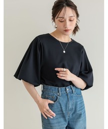 [UVカット最大99.9%][接触冷感][シワになりにくい]マシュマロポンチ半袖バルーンスリーブトップス