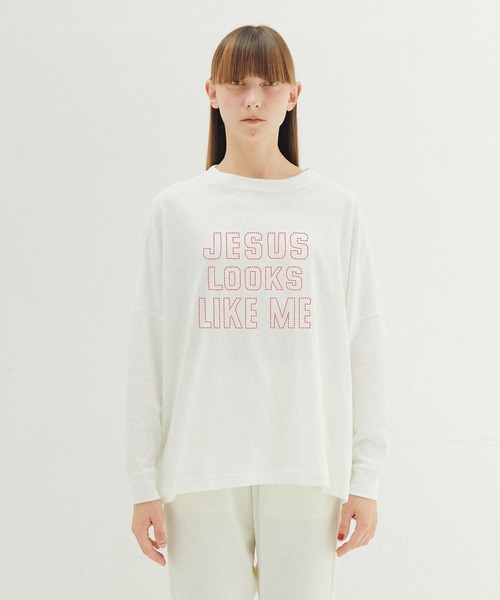 STOF(ストフ)の「JESUS LOOKS Emboroi L/S Tee(Tシャツ/カットソー・メンズ・カーキ/ブラック/ホワイト・M/S)」の2枚目の写真