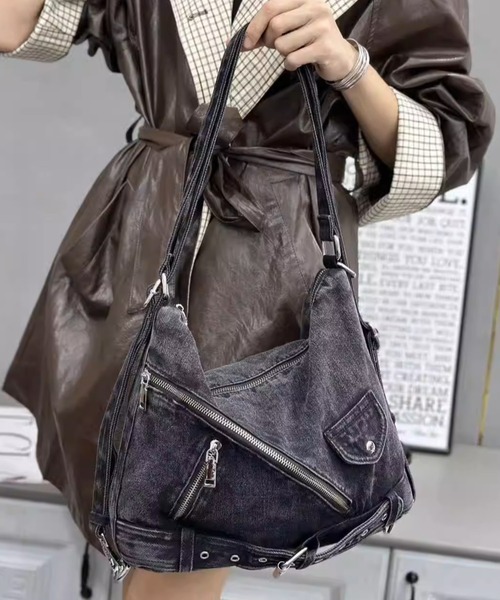 .KOM(ドットコム)の「A'GEM/9 × .kom 『.KOM/ドットケーオーエム』Y2Kウォッシュデニム3WAYバッグ(ショルダーバッグ・レディース・ブラック/ブルー・FREE)」の5枚目の写真