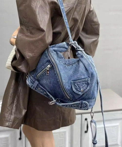 .KOM(ドットコム)の「A'GEM/9 × .kom 『.KOM/ドットケーオーエム』Y2Kウォッシュデニム3WAYバッグ(ショルダーバッグ・レディース・ブラック/ブルー・FREE)」の9枚目の写真
