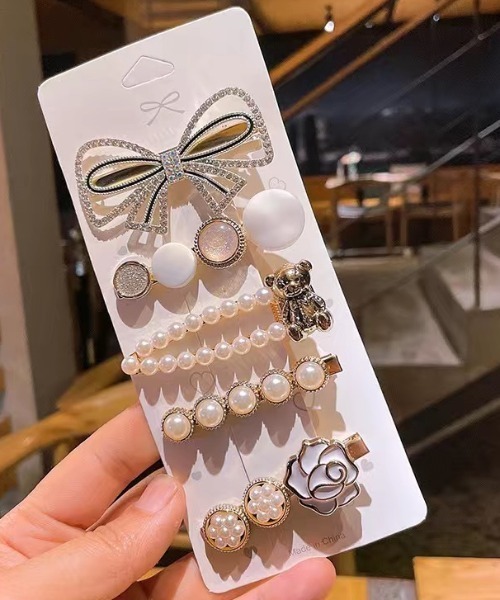 セール】パールビジュー ヘアクリップセット（バレッタ/ヘアクリップ