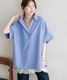 【Noka】衿付きスキッパー半袖シャツ