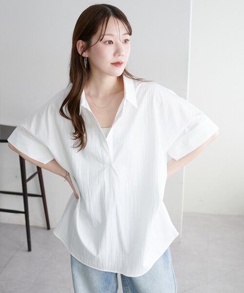 DISCOAT(ディスコート)の「【Noka】衿付きスキッパー半袖シャツ(シャツ/ブラウス・レディース・ベージュ/ネイビー/ブルー/オフホワイト・FREE)」の22枚目の写真