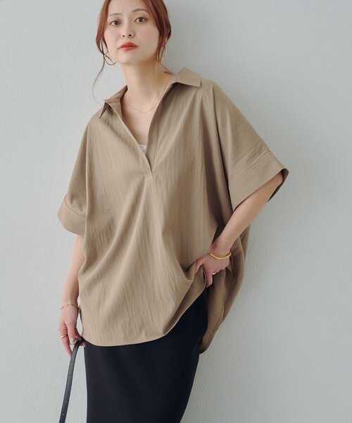 DISCOAT(ディスコート)の「【Noka】衿付きスキッパー半袖シャツ(シャツ/ブラウス・レディース・ベージュ/ネイビー/ブルー/オフホワイト・FREE)」の8枚目の写真