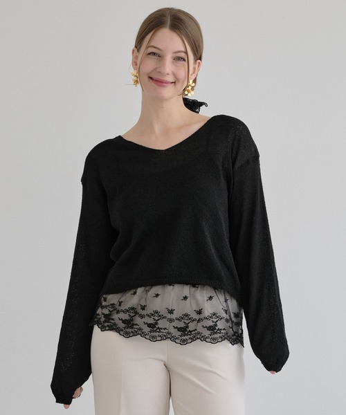 Mia   （ミア）の「サマーニット×カップ付き裾レースキャミ（Tシャツ/カットソー・レディース・モカ/アイボリー/グレー/ブラック・FREE）」の8枚目の写真