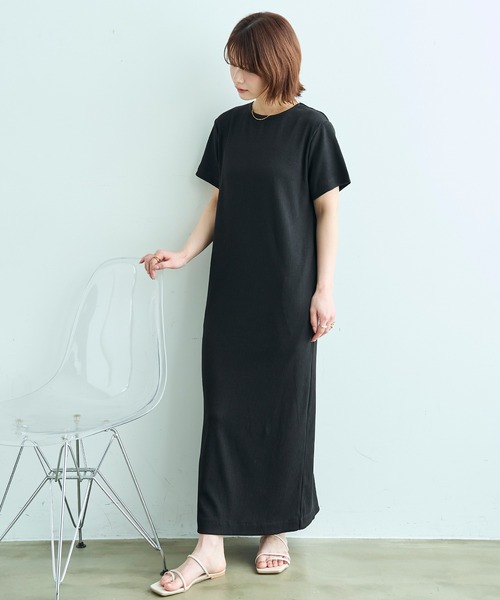 mil(ミル)の「【汗染み防止加工】 リブ ロングワンピース【586146】(ワンピース・レディース・チャコールグレー/ブラック/モカ・S/XS)」の1枚目の写真
