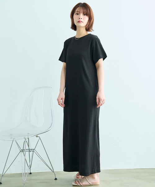 mil(ミル)の「【汗染み防止加工】 リブ ロングワンピース【586146】(ワンピース・レディース・チャコールグレー/ブラック/モカ・S/XS)」の4枚目の写真