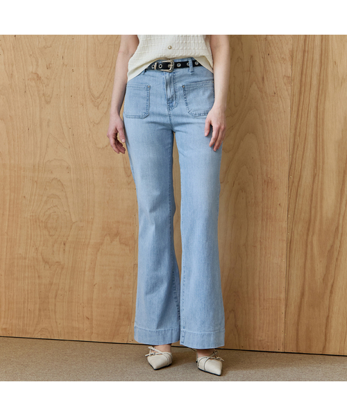 MAXZA(マージャコレクション)の「アウトポケットヒドゥンバンディングブーツカットデニムパンツ(デニムパンツ・レディース・ネイビー/ブルー・66/77/55)」の1枚目の写真