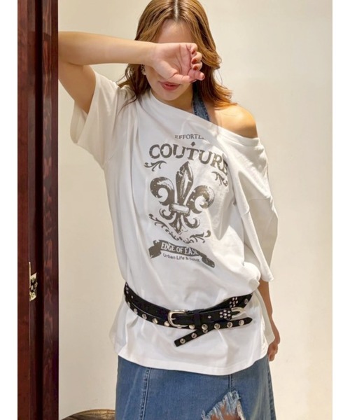 EVRIS(エヴリス)の「ワンショルグラフィックピグメントTシャツ(Tシャツ/カットソー・レディース・ホワイト/カーキ/ブラック・FREE)」の6枚目の写真