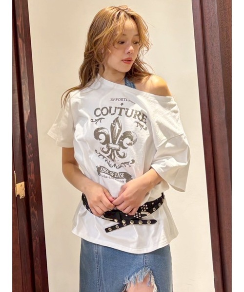 EVRIS(エヴリス)の「ワンショルグラフィックピグメントTシャツ(Tシャツ/カットソー・レディース・ホワイト/カーキ/ブラック・FREE)」の7枚目の写真
