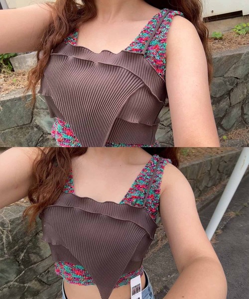 kotohayokozawa（コトハヨコザワ）の「【kotohayokozawa/コトハヨコザワ】RIPPLE SHEER CAMISOLE/リップルシアーキャミソール（キャミソール・レディース・ブルー/ブラウン/ブラック・FREE）」の5枚目の写真
