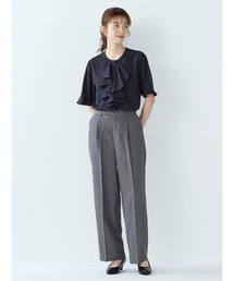 Perfect Suit FActory（パーフェクトスーツファクトリー）の「【通気性/さらさら/軽やか】リネンライク　ワイドパンツ【ボーテ・セットアップ】　C.グレー/D.ブラウン/ネイビー（スーツパンツ）」