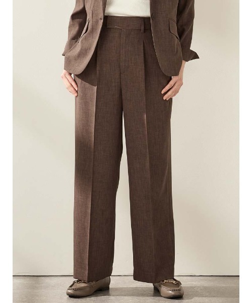 Perfect Suit FActory(パーフェクトスーツファクトリー)の「リネンライク ワイドパンツ【ボーテ・セットアップ】 C.グレー/D.ブラウン/ネイビー(スーツパンツ・レディース・ネイビー/チャコールグレー/ダークブラウン・S/L/M)」の6枚目の写真