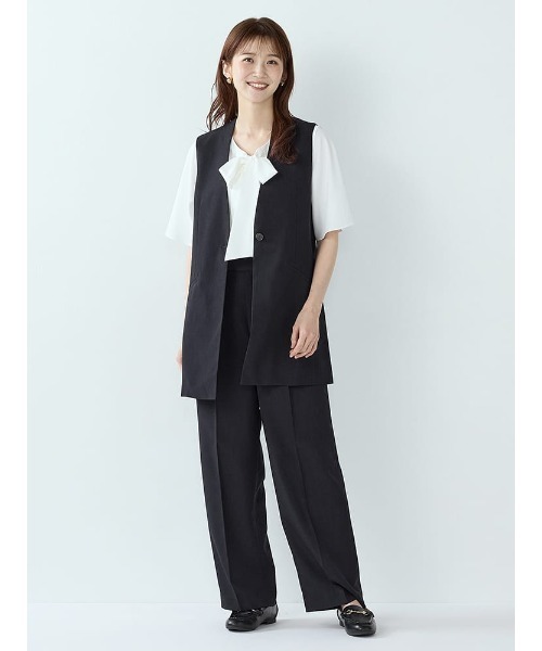 Perfect Suit FActory(パーフェクトスーツファクトリー)の「リネンライク ワイドパンツ【ボーテ・セットアップ】 C.グレー/D.ブラウン/ネイビー(スーツパンツ・レディース・ネイビー/チャコールグレー/ダークブラウン・S/L/M)」の17枚目の写真