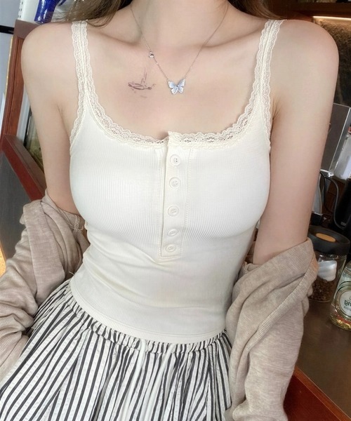 yuue' ( wear )(ユーイ)の「カップ付きヘンリーネックレースキャミソール(キャミソール・レディース・アイボリー/ブラック/グレー/ホワイト・FREE)」の2枚目の写真