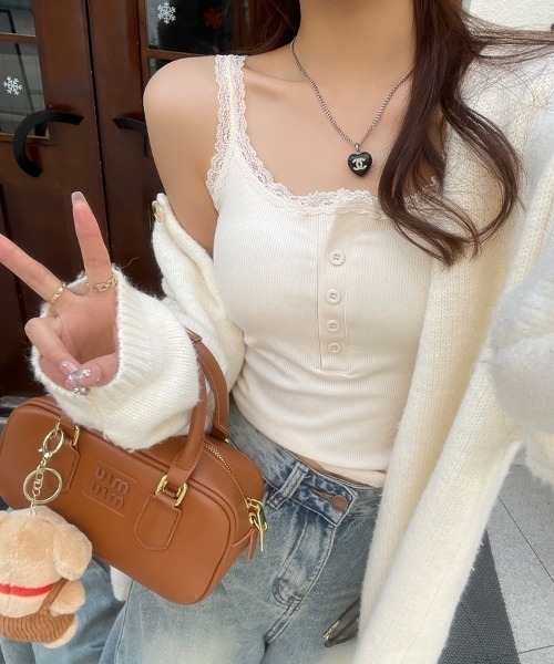 yuue' ( wear )(ユーイ)の「カップ付きヘンリーネックレースキャミソール(キャミソール・レディース・アイボリー/ブラック/グレー/ホワイト・FREE)」の21枚目の写真
