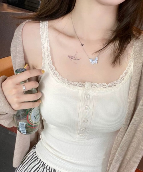 yuue' ( wear )(ユーイ)の「カップ付きヘンリーネックレースキャミソール(キャミソール・レディース・アイボリー/ブラック/グレー/ホワイト・FREE)」の18枚目の写真
