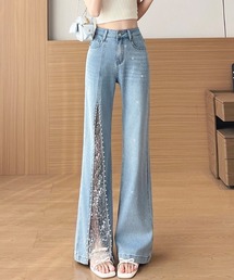 AMAJI（アマジ）の「ラインストーン デニム フレアパンツ（デニムパンツ）」