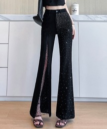 AMAJI（アマジ）の「ラインストーン デニム フレアパンツ（デニムパンツ）」