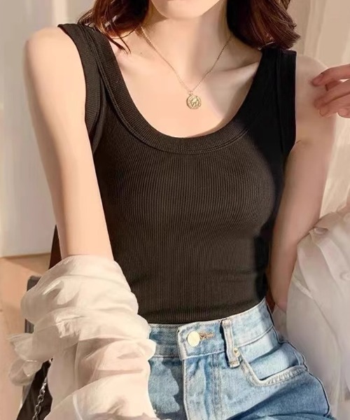 Mela(メラ)の「ベーシック リブタンクトップ(タンクトップ・レディース・ホワイト/グレー/ブラック・M/L/XL)」の1枚目の写真