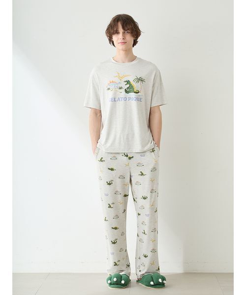 gelato pique（ジェラートピケ）の「【HOMME】【接触冷感】スリーピングダイナソー柄ロングパンツ（ルームウェア/パジャマ・メンズ・ライトグレー/ネイビー・M/L）」の4枚目の写真