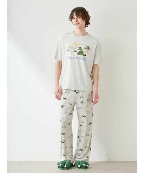 gelato pique（ジェラートピケ）の「【HOMME】【接触冷感】スリーピングダイナソー柄ロングパンツ（ルームウェア/パジャマ・メンズ・ライトグレー/ネイビー・M/L）」の5枚目の写真
