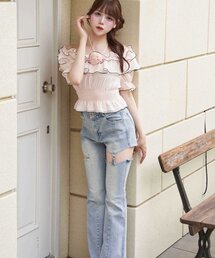 OLIVE des OLIVE | 【Belle Charme】Cut Out Belt Flere Denim(その他パンツ)