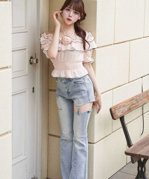 OLIVE des OLIVE(オリーブデオリーブ)の「【Belle Charme】Cut Out Belt Flere Denim(その他パンツ・レディース・サックスブルー/グレー・LARGE/MEDIUM/SMALL)」の2枚目の写真