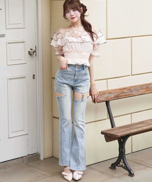 OLIVE des OLIVE(オリーブデオリーブ)の「【Belle Charme】Cut Out Belt Flere Denim(その他パンツ・レディース・サックスブルー/グレー・LARGE/MEDIUM/SMALL)」の12枚目の写真