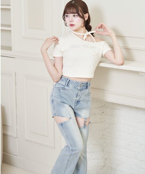 Belle Charme(ベルシャルム)の「【Belle Charme】Cut Out Belt Flere Denim(その他パンツ・レディース・サックスブルー/グレー・LARGE/MEDIUM/SMALL)」の4枚目の写真
