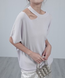 【接触冷感/UVカット/着る日傘】アシメネックカットアウトドルマン リプ サマーニット 半袖 プルオーバー