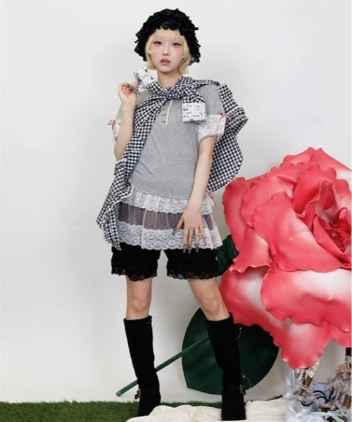 myu:loret(ミュウロレット)の「レース切替シャツ(シャツ/ブラウス・レディース・ブルー/ブラック・FREE)」の6枚目の写真