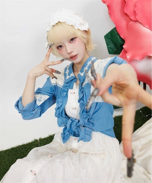 myu:loret(ミュウロレット)の「レース切替シャツ(シャツ/ブラウス・レディース・ブルー/ブラック・FREE)」の11枚目の写真