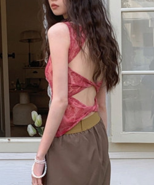 ドイツ製ヴィンテージ ローズ柄キャミソールトップス Rose back open mesh tops（タンクトップ）｜Vipoa（ヴィポア）の
