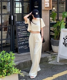 半袖トップスワイドパンツセットアップ