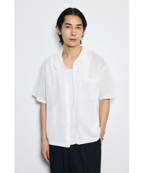 AZUL by moussy(アズールバイマウジー)の「編地切替ニットシャツ(シャツ/ブラウス・メンズ・オフホワイト/ネイビー/グレー/ブラック・MEDIUM/LARGE)」の6枚目の写真