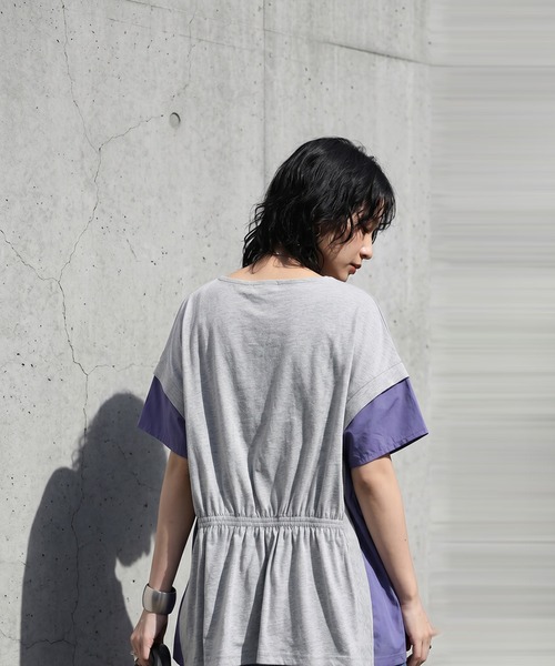 antiqua(アンティカ)の「異素材切替 ドロスト 配色 カットソー Tシャツ(Tシャツ/カットソー・レディース・ブラック/グレー/ホワイト・ONESIZE)」の17枚目の写真