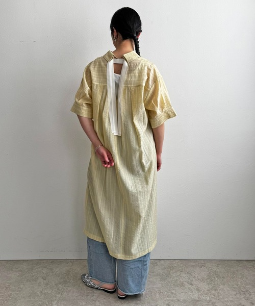 LHELBIE(レルビエ)の「テープデザインシャツワンピ(ワンピース・レディース・グリーン/イエロー/アイボリー・M)」の19枚目の写真