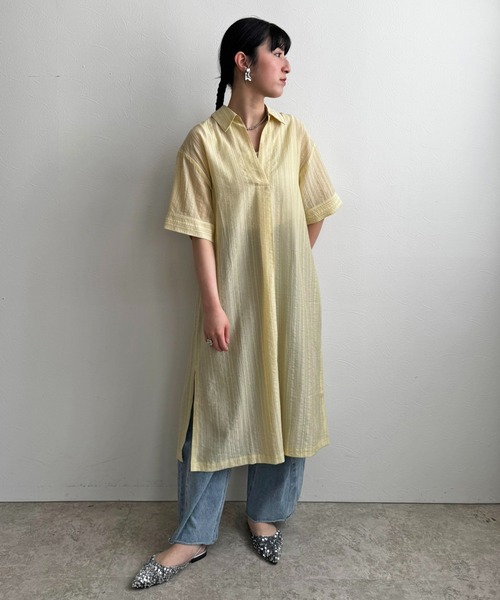 LHELBIE(レルビエ)の「テープデザインシャツワンピ(ワンピース・レディース・グリーン/イエロー/アイボリー・M)」の17枚目の写真
