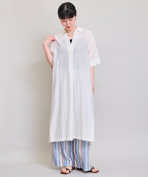 LHELBIE(レルビエ)の「テープデザインシャツワンピ(ワンピース・レディース・グリーン/イエロー/アイボリー・M)」の21枚目の写真