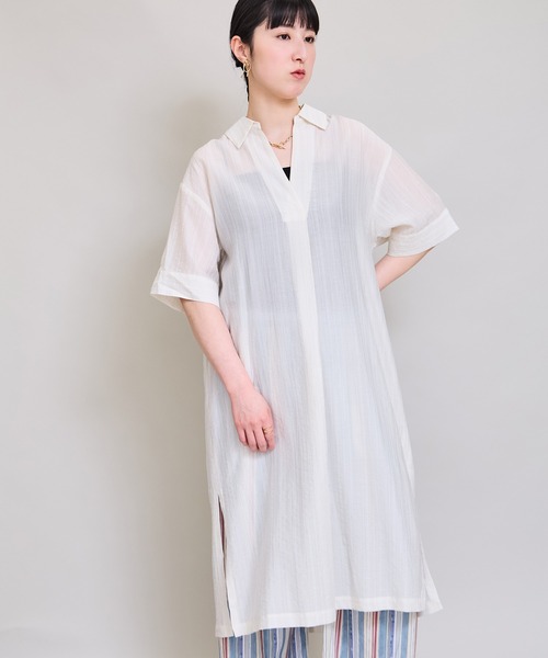 LHELBIE(レルビエ)の「テープデザインシャツワンピ(ワンピース・レディース・グリーン/イエロー/アイボリー・M)」の18枚目の写真