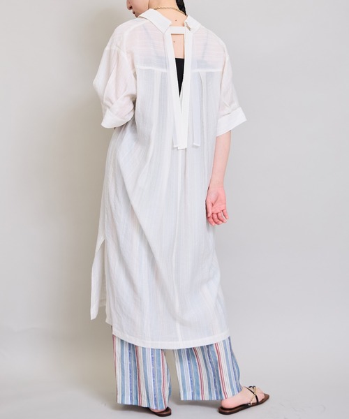 LHELBIE(レルビエ)の「テープデザインシャツワンピ(ワンピース・レディース・グリーン/イエロー/アイボリー・M)」の9枚目の写真