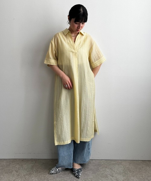 LHELBIE(レルビエ)の「テープデザインシャツワンピ(ワンピース・レディース・グリーン/イエロー/アイボリー・M)」の20枚目の写真