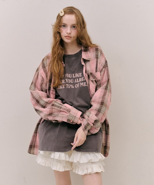 J1U by LA BELLE ETUDE(ジユウバイラベルエチュード)の「オーバーサイズPINKチェックシャツ(シャツ/ブラウス・レディース・フューシャピンク/ピンク・FREE)」の18枚目の写真