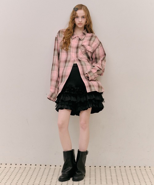 J1U by LA BELLE ETUDE(ジユウバイラベルエチュード)の「オーバーサイズPINKチェックシャツ(シャツ/ブラウス・レディース・フューシャピンク/ピンク・FREE)」の14枚目の写真