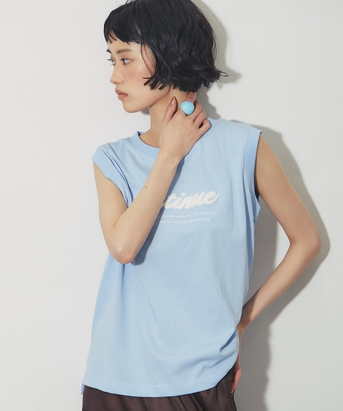 ANOTHER S(アナザーエス)の「接触冷感吸水速乾付きロゴサガラ刺繍ノースリーブプルオーバー(Tシャツ/カットソー・レディース・オフホワイト/ブラック/ブルー/ライム・FREE)」の4枚目の写真