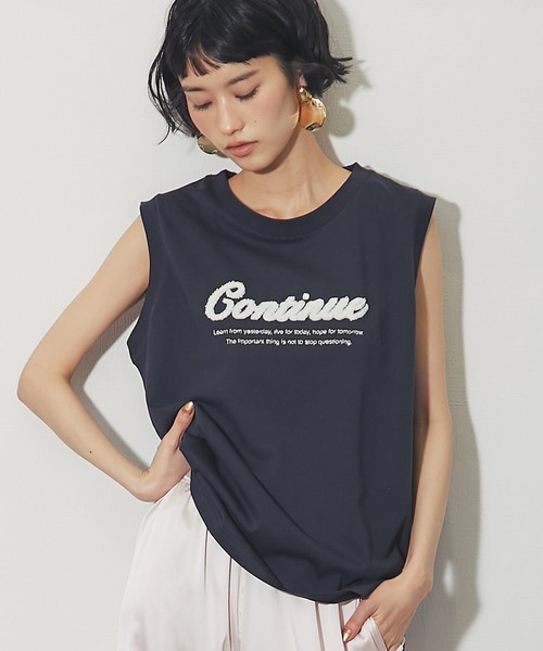 ANOTHER S(アナザーエス)の「接触冷感吸水速乾付きロゴサガラ刺繍ノースリーブプルオーバー(Tシャツ/カットソー・レディース・オフホワイト/ブラック/ブルー/ライム・FREE)」の1枚目の写真