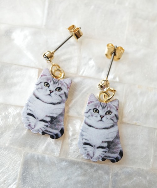 Port(ポート)の「【 Port / ポート 】 リアルキャット デザインピアス / ネコ_(ピアス(両耳用)・レディース・グレー/オレンジ/ブラウン/ホワイト×ブラック・FREE)」の3枚目の写真