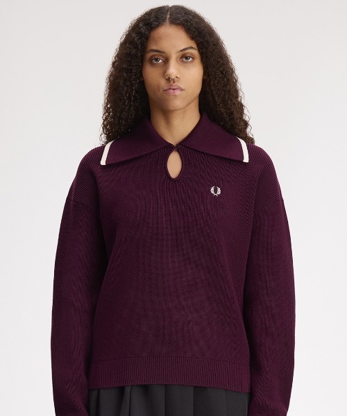 FRED PERRY（フレッドペリー）の「Wide Collar Knitted Shirt／ワイドカラーニットシャツ（ニット/セーター・レディース・ネイビー/プラム・10）」の10枚目の写真