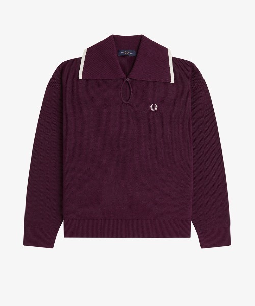 FRED PERRY（フレッドペリー）の「Wide Collar Knitted Shirt／ワイドカラーニットシャツ（ニット/セーター・レディース・ネイビー/プラム・10）」の3枚目の写真